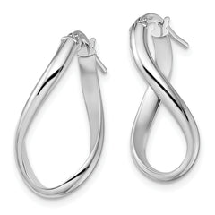 **14K White Gold Twisted Oval Hoop Earrings with Polished Finish Elegant Design**
