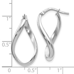 **14K White Gold Twisted Oval Hoop Earrings with Polished Finish Elegant Design**