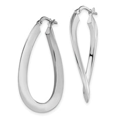 14K White Gold Twisted Oval Hoop Earrings with Polished Finish