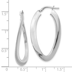 14K White Gold Twisted Oval Hoop Earrings with Polished Finish