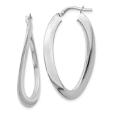 14K White Gold Polished Twisted Oval Hoop Earrings