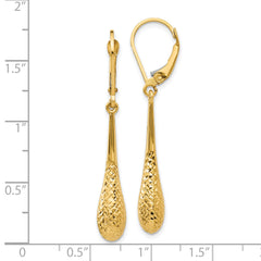 14K Gold Diamond-Cut Leverback Earrings with Polished Finish 44mm Dangle Style