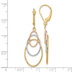 14K Tri-Color Gold Leverback Earrings with Polished Textured Finish