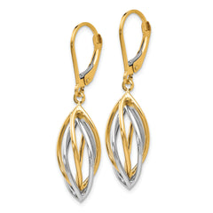 14K Two-Tone Gold Polished Leverback Earrings with Hollow Drop Design
