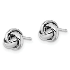 14K White Gold Love Knot Button Earrings with Polished Rhodium Finish