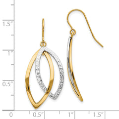 14K Two-Tone Gold Shepherd Hook Earrings with Polished Textured Finish