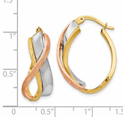 14K Tri-Color Gold Hoop Earrings with Polished & Brushed Finish  Elegant & Lightweight