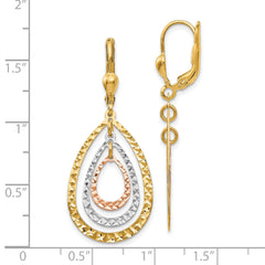 14K Tri-Color Gold Leverback Drop Earrings with Polished Textured Finish