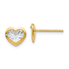 14K w/White Rhodium Polished and D/C Heart Post Earrings
