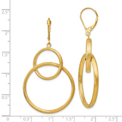 14K Gold Scratch Finish Leverback Dangle Earrings with Polished & Brushed Design