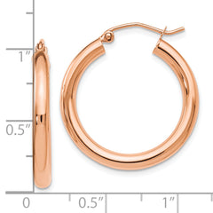 14K Rose Gold Hoop Earrings with Polished Finish Elegant 3mm Design