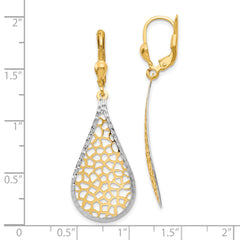 14K Gold & White Rhodium Diamond-Cut Leverback Earrings Polished, Laser Cut, Elegant Design