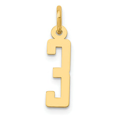 14k Small Elongated Number 3 Charm