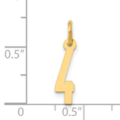14K Gold Polished Small Elongated Number 4 Charm Laser Cut Design