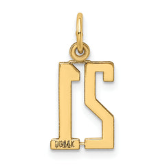 14K Gold Small Polished 21 Charm Pendant with Laser-Cut Finish