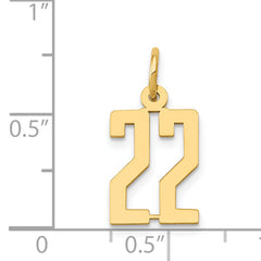 14K Gold Polished Elongated 22 Charm with Laser Cut Design