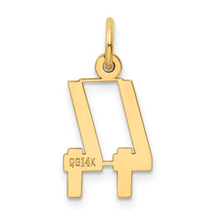14K Gold Polished Elongated 44 Charm Pendant Small, Laser-Cut, Elegant Design