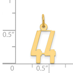 14K Gold Polished Elongated 44 Charm Pendant Small, Laser-Cut, Elegant Design