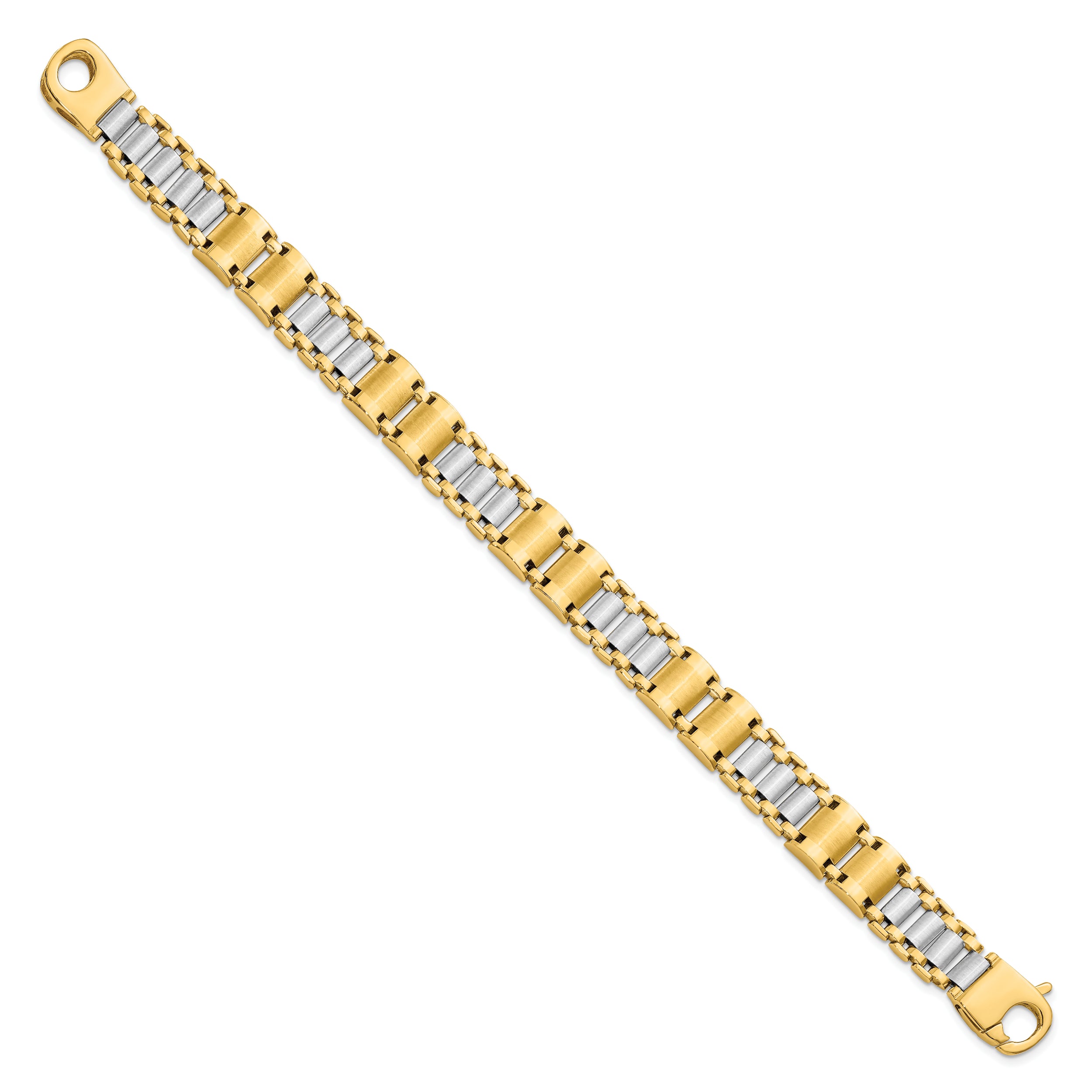 14K Two-tone Polished and Brushed Fancy Link Men's Bracelet