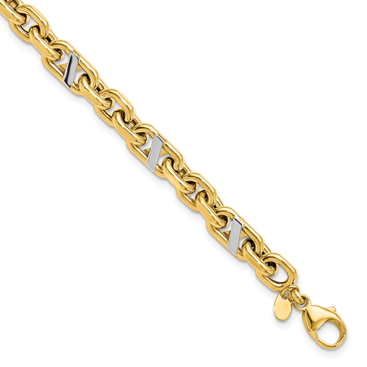 14k Men's Polished Rhodium Anchor Bracelet