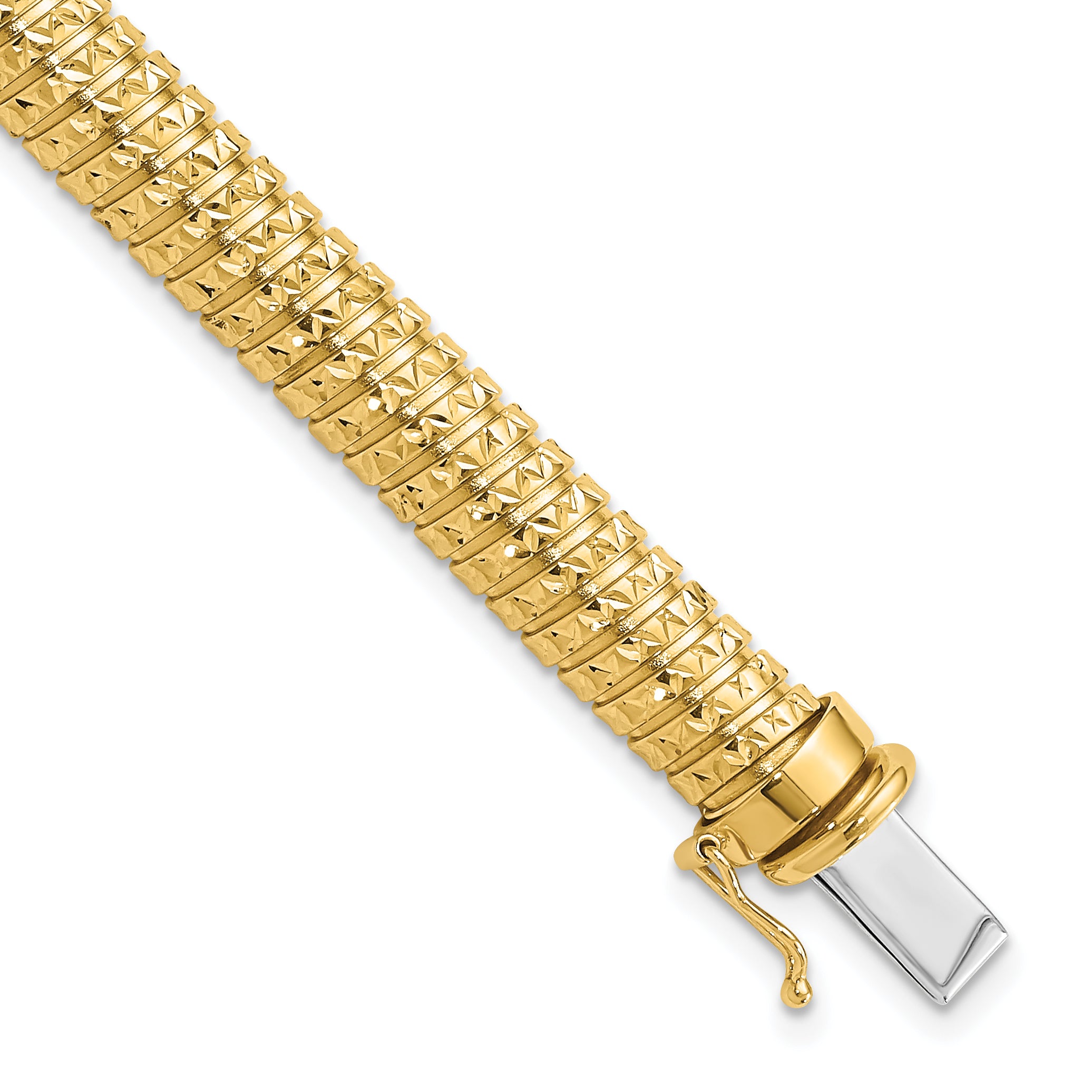 14K Polished and Diamond-cut Domed Bracelet