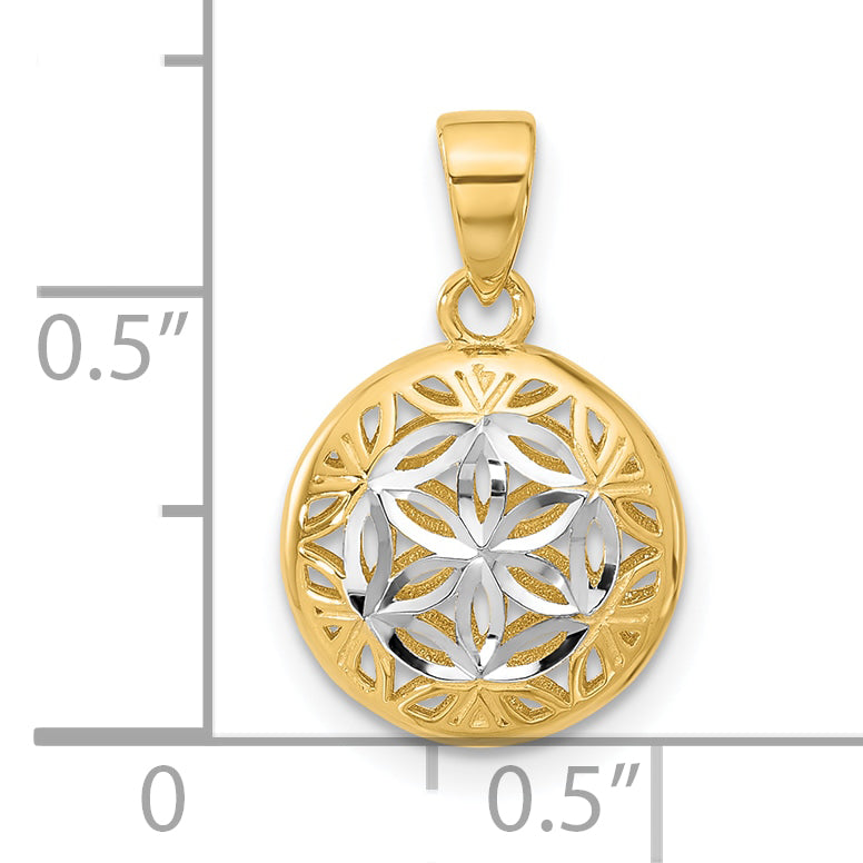 14K w/Rhodium Polished and Diamond-cut Pendant