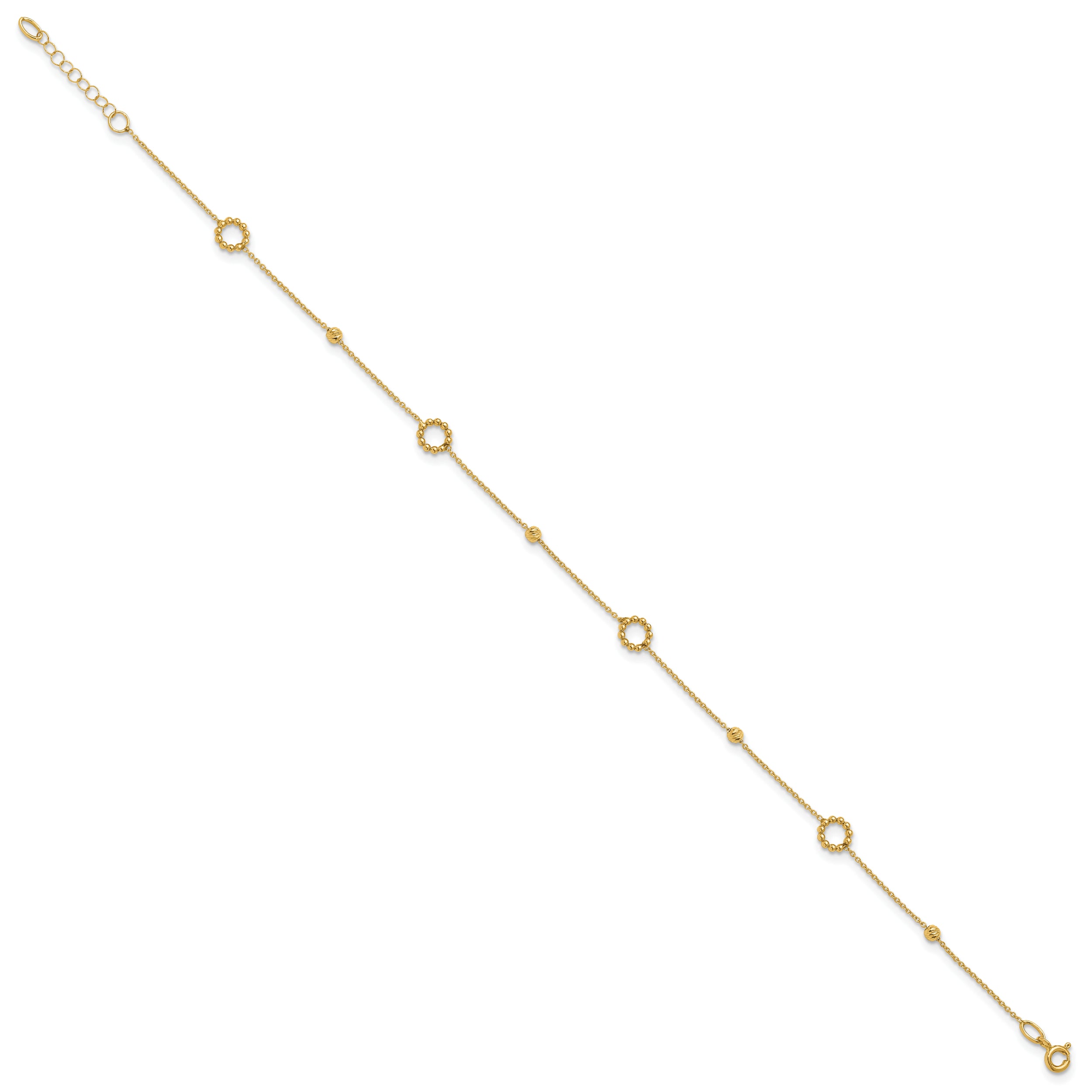 14K Polished and Diamond-cut 10in Plus 1in ext. Anklet