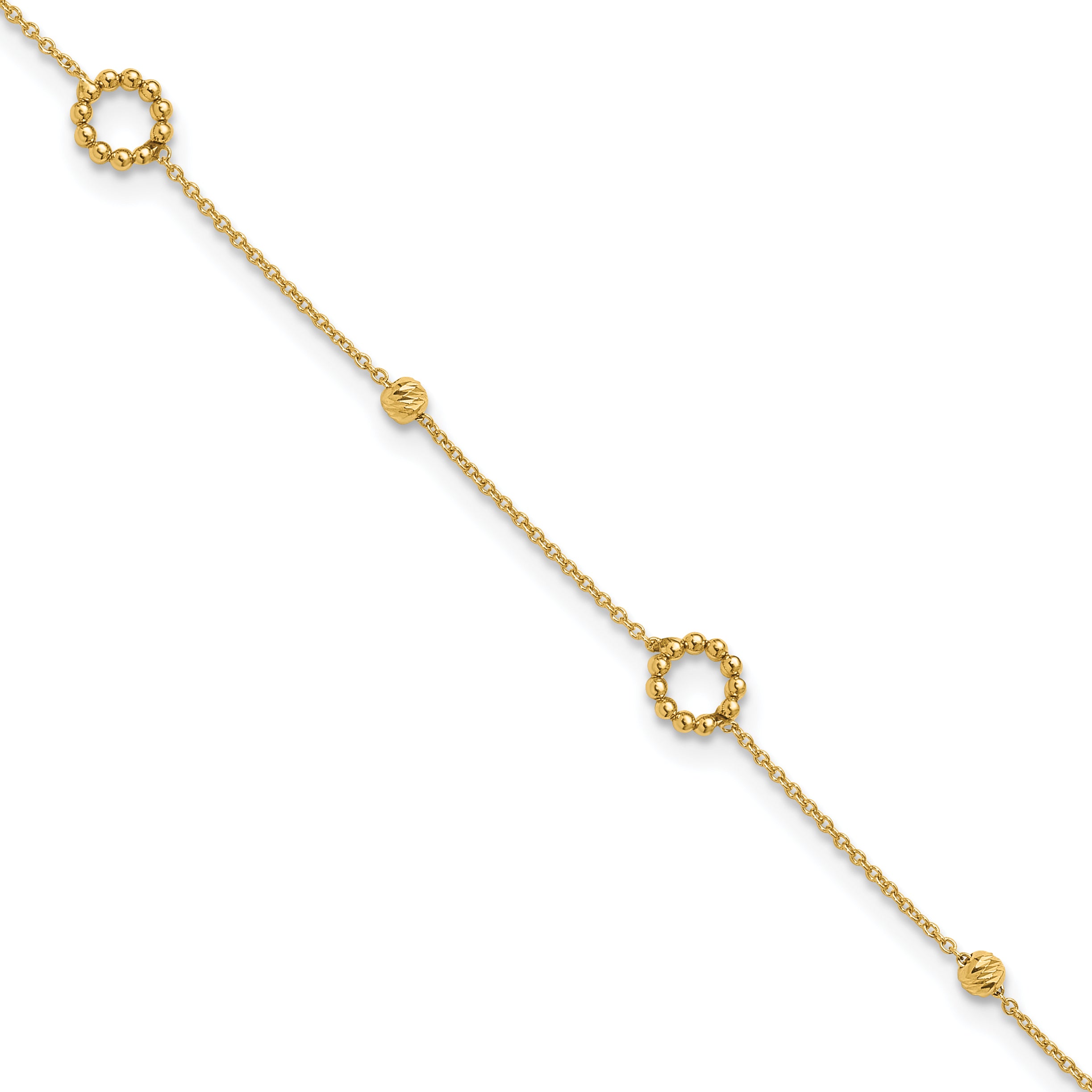 14K Polished and Diamond-cut 10in Plus 1in ext. Anklet