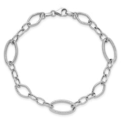 14K White Gold Polished and Textured Link Bracelet