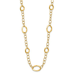 14K Gold Fancy Link Necklace with Polished Finish and Extender