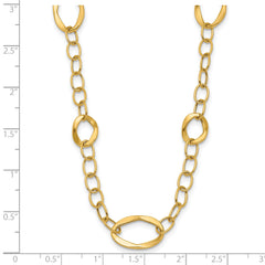 14K Gold Fancy Link Necklace with Polished Finish and Extender