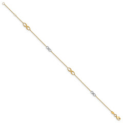 14K Two-tone Polished w/1in ext. Anklet