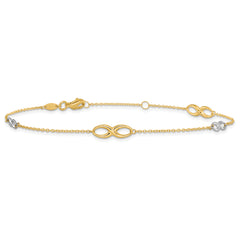 14K Two-tone Polished w/1in ext. Anklet