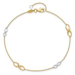 14K Two-tone Polished w/1in ext. Anklet