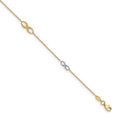 14K Two-tone Polished w/1in ext. Anklet