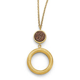 Leslie's 14K Yellow Gold Brown Druzy Scratch-Finish Necklace Elegant Brushed Pendant