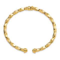 14K Gold Polished Hinge Cuff Bangle with Twisted Texture