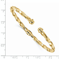 14K Gold Polished Hinge Cuff Bangle with Twisted Texture