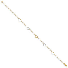 14K Two-tone Polished Heart with 1in ext. Anklet