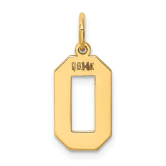 14K Gold Polished Number 0 Charm Medium, Laser Cut Elegance