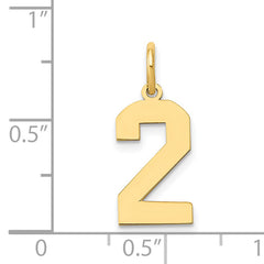 14K Gold Polished Number 2 Charm with Laser Cut Design