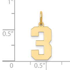 14K Gold Polished Number 3 Charm with Laser Cut Design