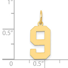 14K Gold Polished Number 9 Charm Laser Cut Medium