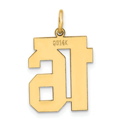 14K Gold Polished Number 16 Charm Medium Laser-Cut Design