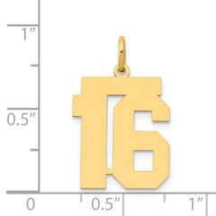 14K Gold Polished Number 16 Charm Medium Laser-Cut Design