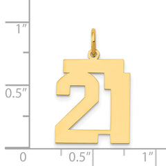 14K Gold Polished Number 21 Charm with Laser-Cut Detail