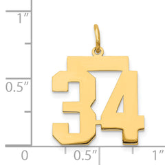 14K Gold Medium Polished Number 34 Charm, Laser-Cut Elegant Design