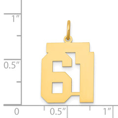 14K Gold Polished Number 61 Charm with Laser-Cut Detailing Medium