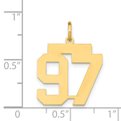 14K Gold Number 97 Charm with Polished Finish Medium Size Laser Cut Design