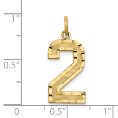 14K Gold Large Brushed Diamond-Cut Number 2 Charm Elegant and Themed Design